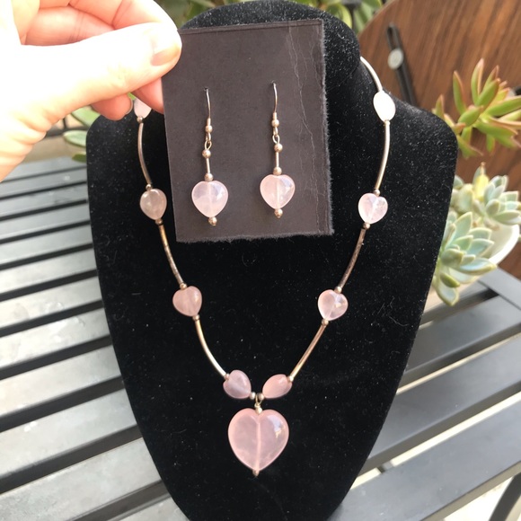 Sterling Silver & Rose Quartz Necklace Set - Picture 2 of 16